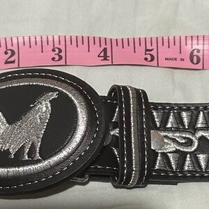 YAC Genuine Leather Size 38 Rooster Black w/Silver Silk Thread Men’s Belt